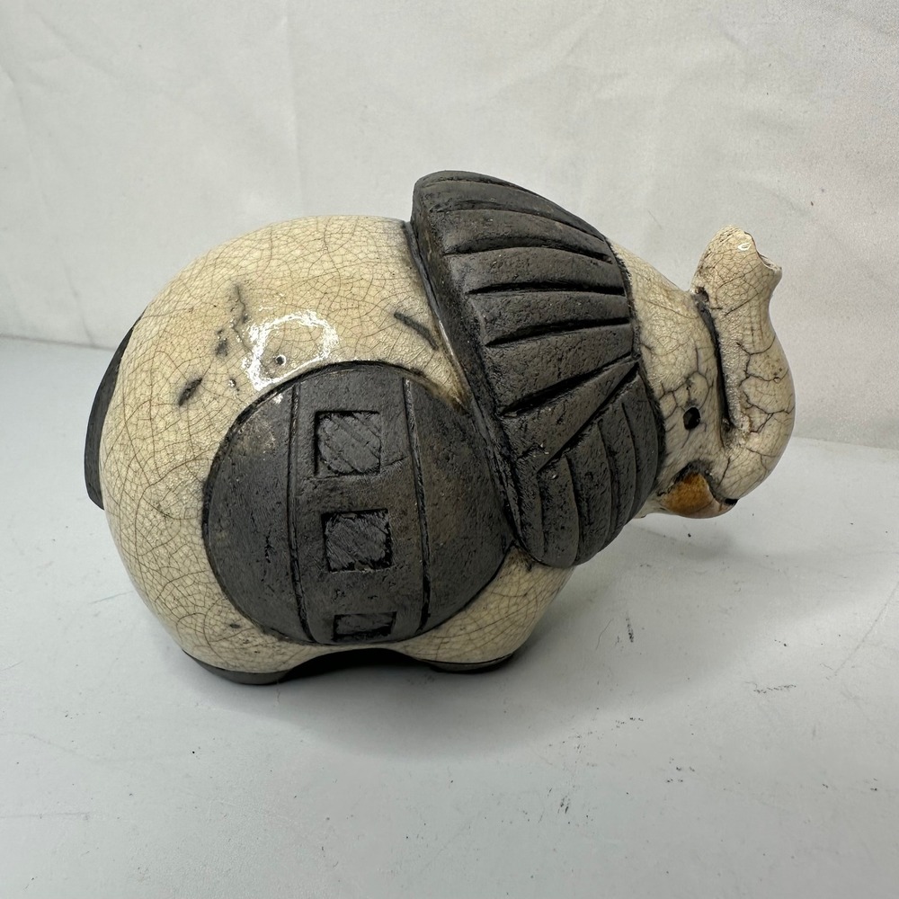 Studio Pottery Raku Elephant Figurine Crackle Glaze Ceramic Animal Decor Art - Picture 4 of 5